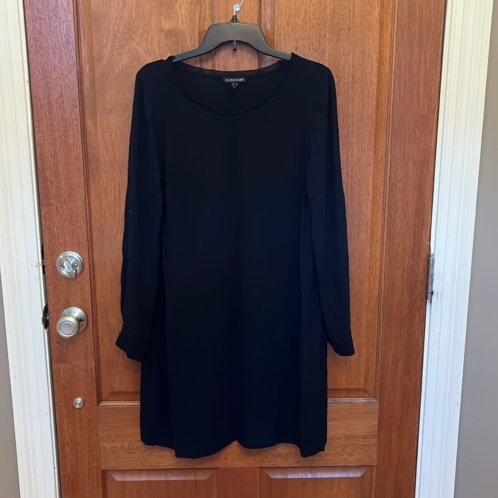 Eileen Fisher Black Silk Georgette Dress XS